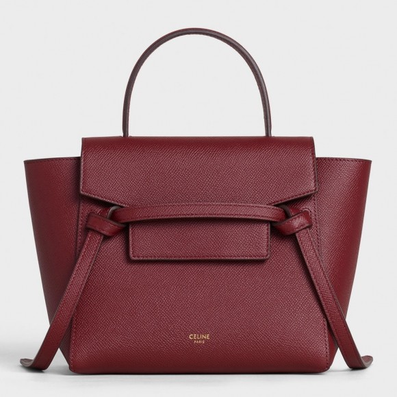 Ce**e belt nano bag in bordeaux grained calfskin