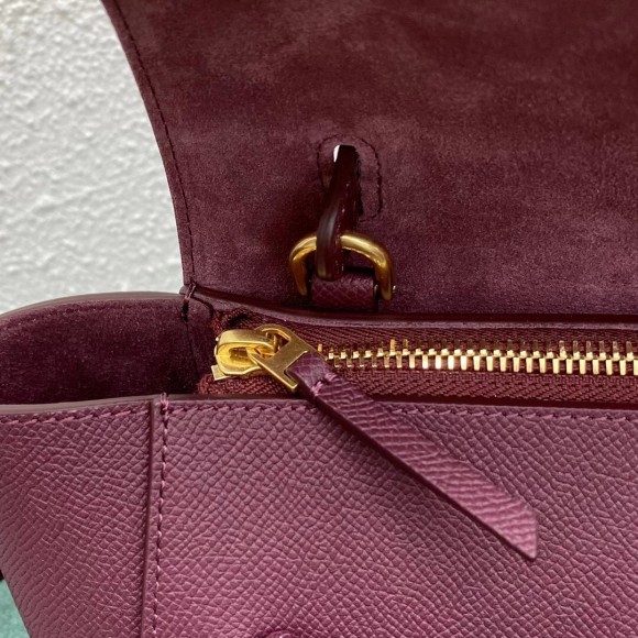 Ce**e belt nano bag in bordeaux grained calfskin