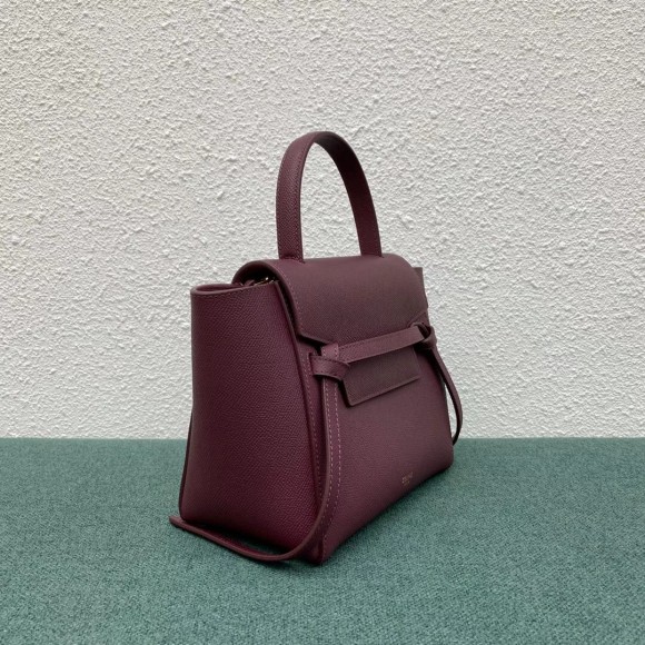 Ce**e belt nano bag in bordeaux grained calfskin