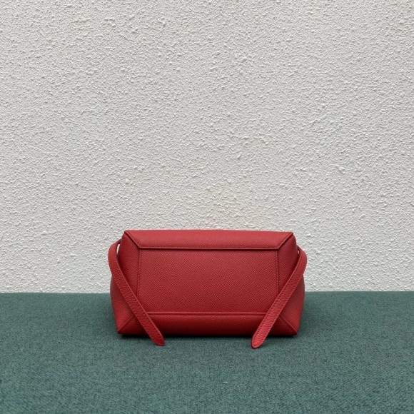 Ce**e belt nano bag in red grained calfskin