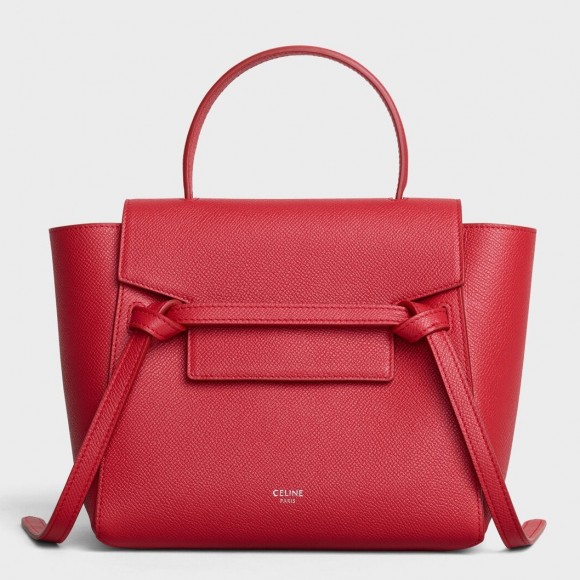 Ce**e belt nano bag in red grained calfskin