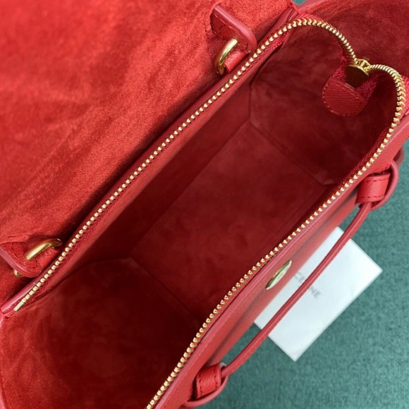 Ce**e belt nano bag in red grained calfskin