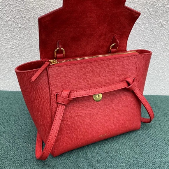 Ce**e belt nano bag in red grained calfskin