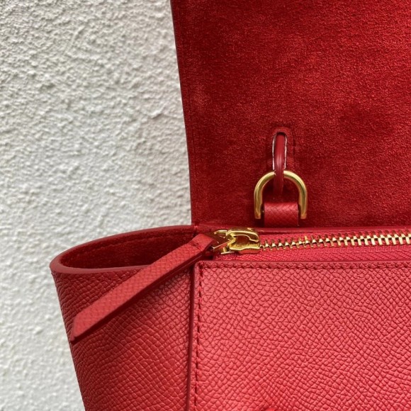 Ce**e belt nano bag in red grained calfskin