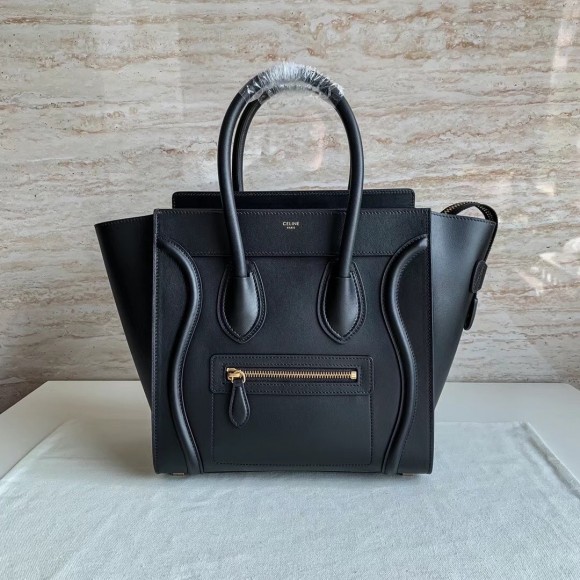 Ce**e micro luggage tote bag in black smooth calfskin