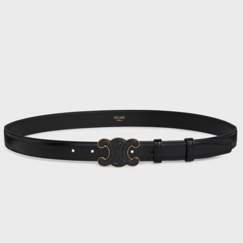 Celine Medium Cuir Triomphe Belt 25MM in Black Calfskin