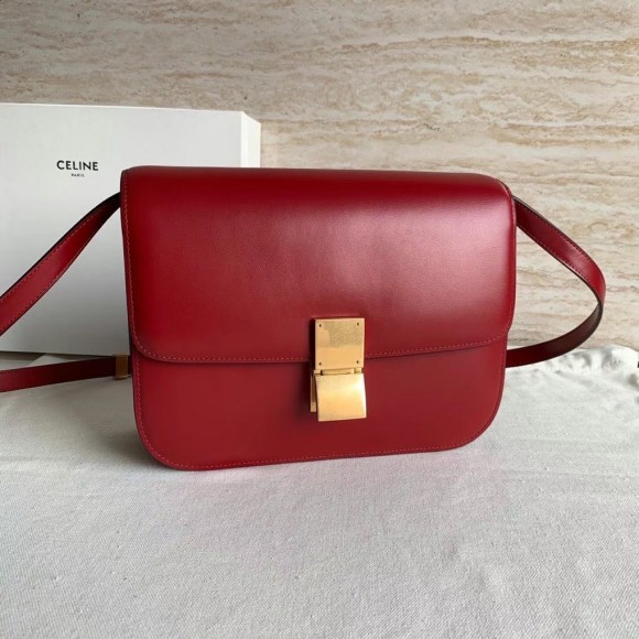 Ce**e classic box medium bag in red box calfskin