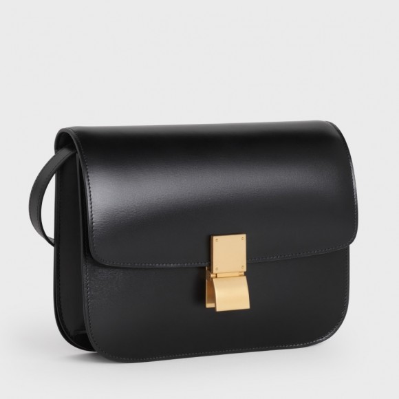 Ce**e classic box medium bag in black box calfskin