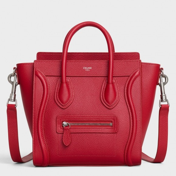 Ce**e nano luggage tote bag in red drummed calfskin