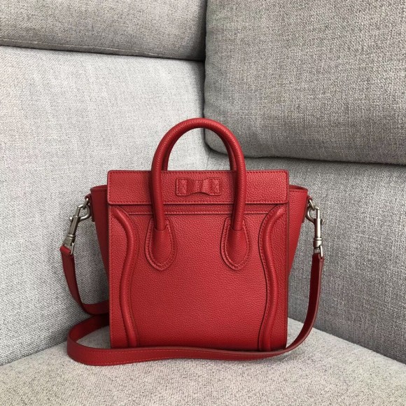 Ce**e nano luggage tote bag in red drummed calfskin