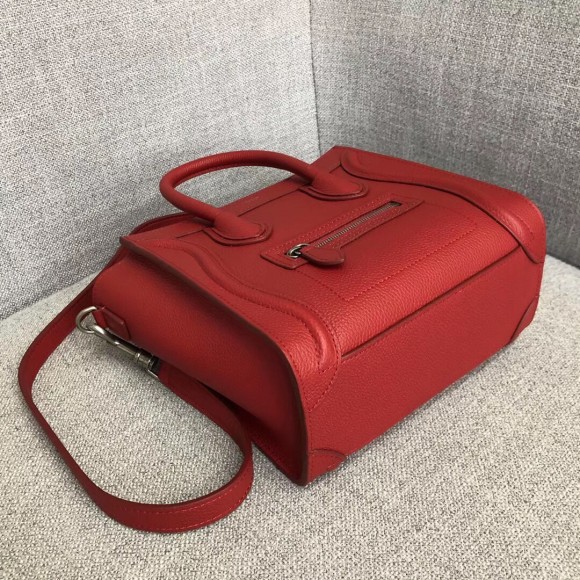 Ce**e nano luggage tote bag in red drummed calfskin