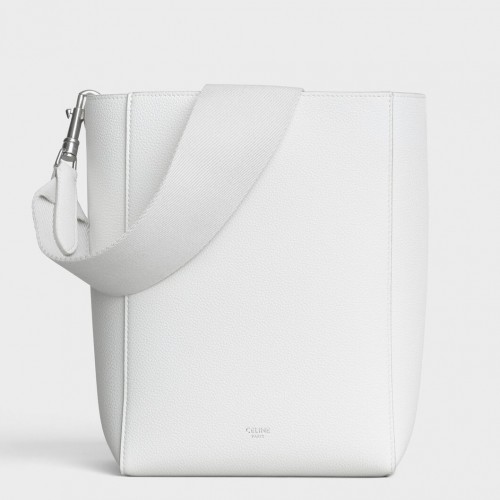 Celine Sangle Small Bucket Bag In White Calfskin