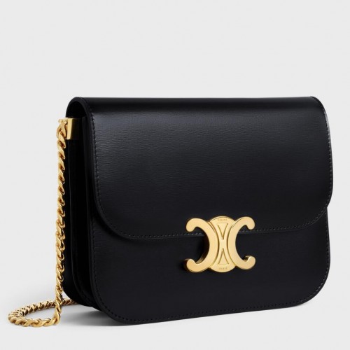 Celine College Triomphe Chain Bag in Black Leather