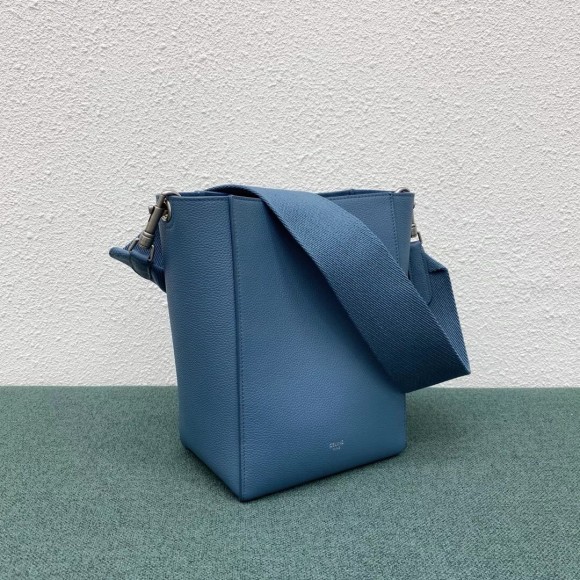 Ce**e sangle small bucket bag in slate blue calfskin