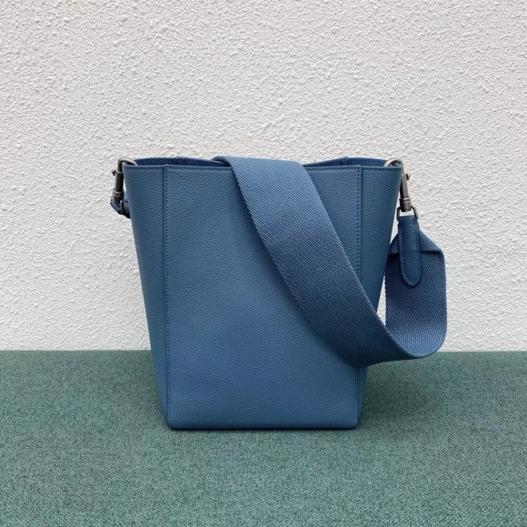 Ce**e sangle small bucket bag in slate blue calfskin