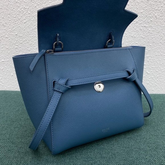 Ce**e belt nano bag in slate blue grained calfskin