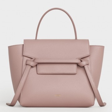 Celine Belt Nano Bag In Vintage Pink Grained Calfskin