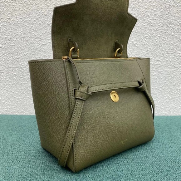 Ce**e belt nano bag in army green grained calfskin