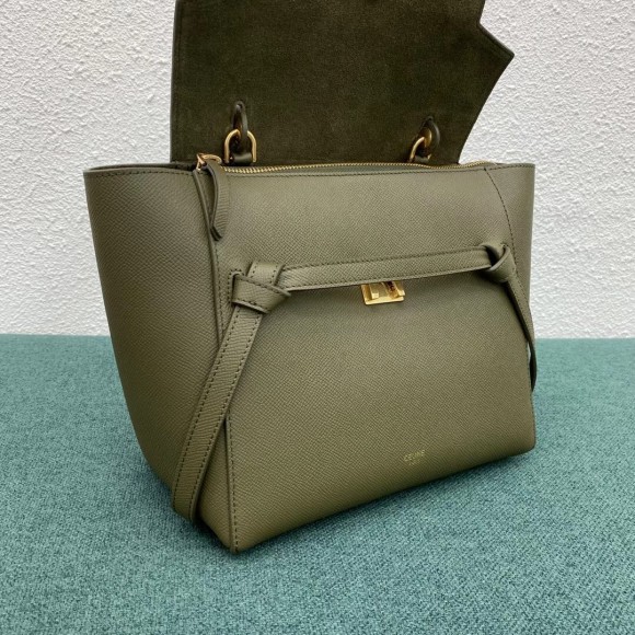 Ce**e micro belt bag in dark olive grained calfskin