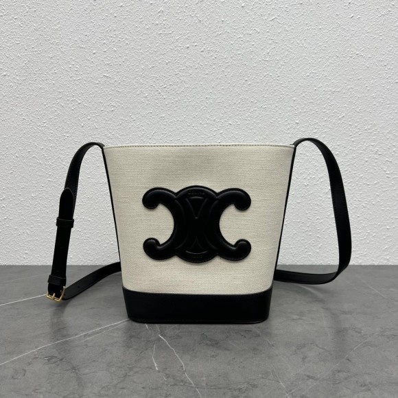 Ce**e small bucket cuir triomphe in white textile