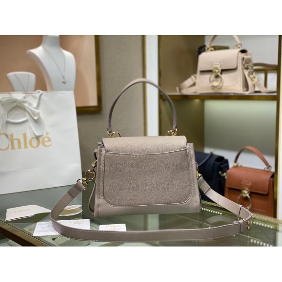 Chloe Small Tess Day Bag In Grey Grained Leather