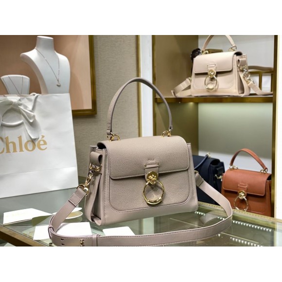 Chloe Small Tess Day Bag In Grey Grained Leather