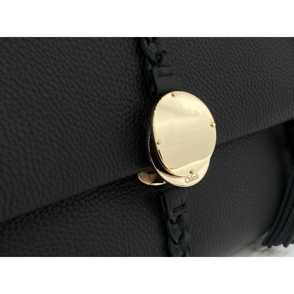 Chloe Penelope Medium Shoulder Bag in Black Grained Calfskin