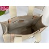 Chloe Woody Medium Tote Bag in Linen Canvas with Beige Leather