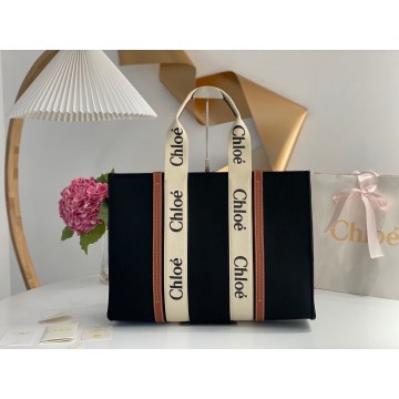 Chloe Large Woody Tote Bag In Black Felt Chloe Large Woody Tote Bag In Black Felt