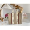Chloe Woody Large Tote Bag in Linen Canvas with Brown Leather