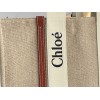 Chloe Woody Large Tote Bag in Linen Canvas with Brown Leather