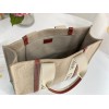Chloe Woody Large Tote Bag in Linen Canvas with Brown Leather