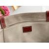 Chloe Woody Large Tote Bag in Linen Canvas with Brown Leather