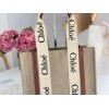 Chloe Woody Medium Tote Bag in Linen Canvas with Brown Leather