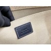 Chloe Woody Large Tote Bag in Linen Canvas with Navy Blue Leather