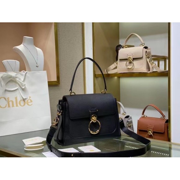 Chloe Small Tess Day Bag In Black Grained Leather