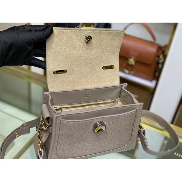 Chloe Mini Tess Day Bag In Grey Grained Leather