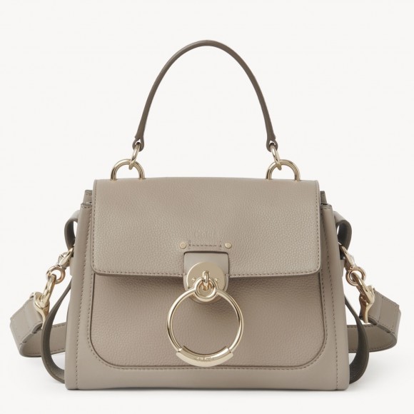 Chloe Mini Tess Day Bag In Grey Grained Leather