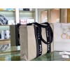 Chloe Large Woody Tote Bag in Canvas with Black Leather Strips