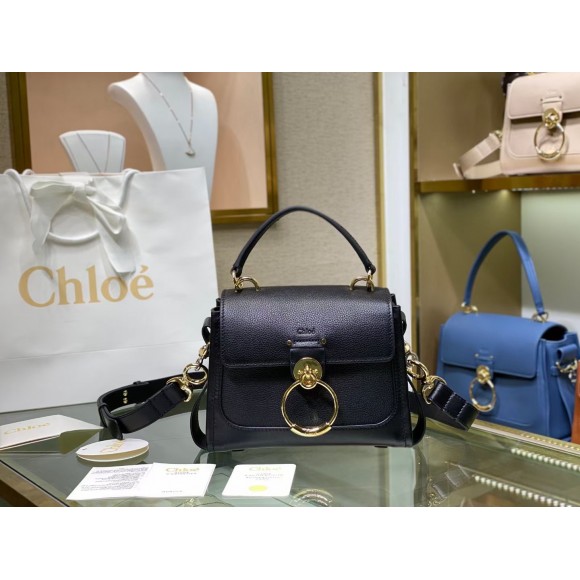 Chloe Mini Tess Day Bag In Black Grained Leather