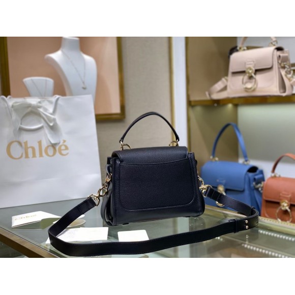 Chloe Mini Tess Day Bag In Black Grained Leather