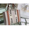 Chloe Small Woody Tote Bag in Canvas with Brown Leather Strips