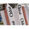 Chloe Small Woody Tote Bag in Canvas with Brown Leather Strips