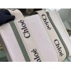 Chloe Medium Woody Tote Bag in Canvas with Green Leather Strips