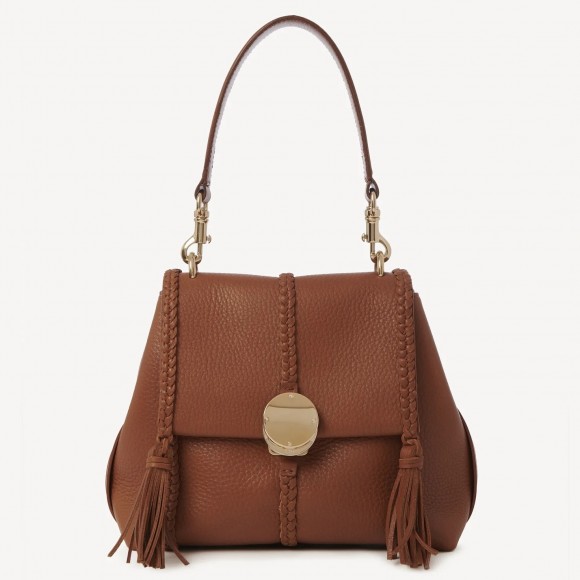 Chloe Penelope Small Shoulder Bag in Brown Grained Calfskin