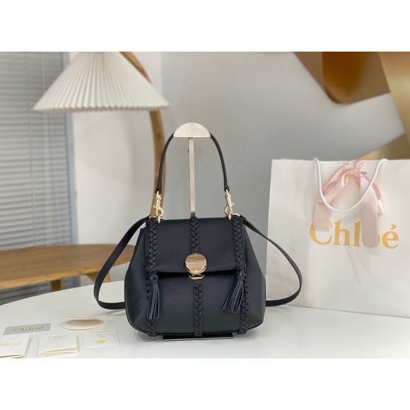 Chloe Penelope Small Shoulder Bag in Black Grained Calfskin