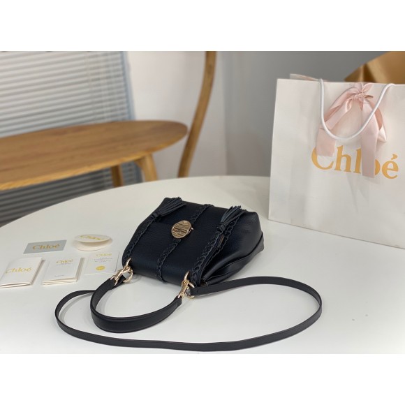 Chloe Penelope Small Shoulder Bag in Black Grained Calfskin