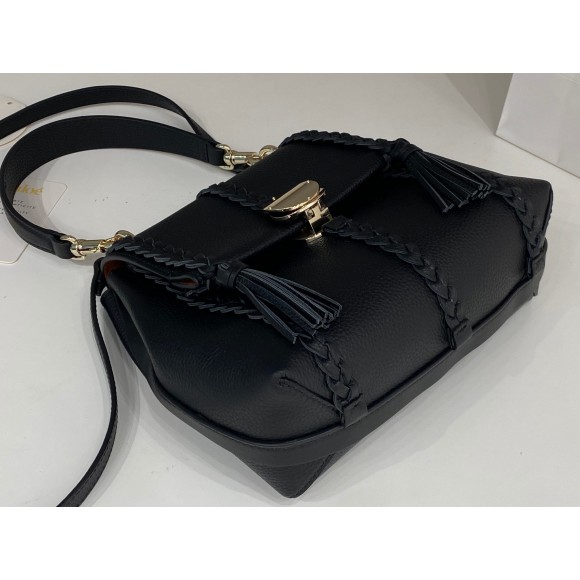 Chloe Penelope Small Shoulder Bag in Black Grained Calfskin