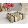 Chloe Woody Medium Tote Bag in Linen Canvas with Navy Blue Leather