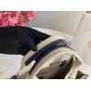 Chloe Woody Medium Tote Bag in Linen Canvas with Navy Blue Leather